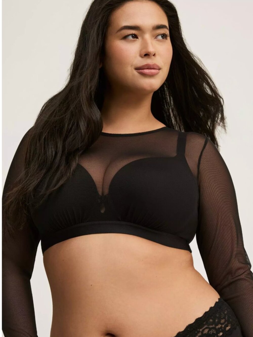 Torrid Black Mesh Long Sleeve Sheer Crop Top Size 1